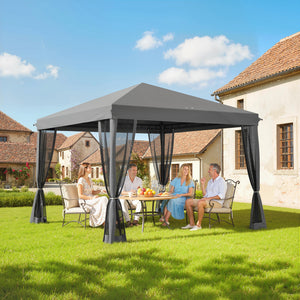 10' x 10' Pop Up Canopy Tent Gazebo, Foldable Canopy Tent with Zipper Mesh Sidewalls, Light Grey