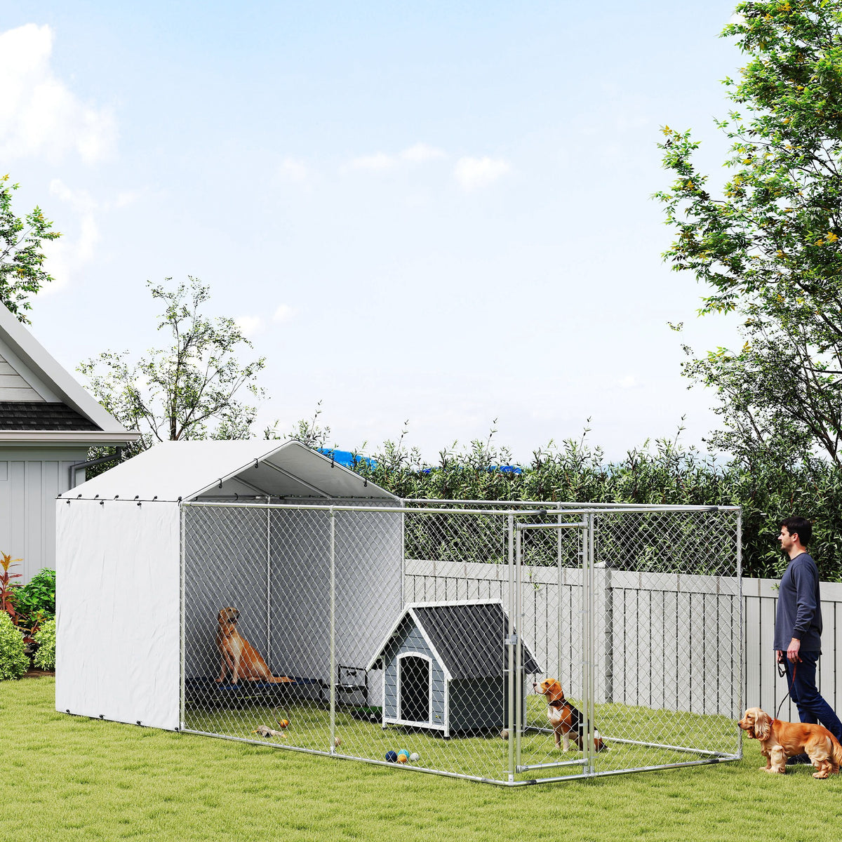 Galvanized Steel Dog Kennel Outdoor with Waterproof & UV-Resistant Cover for Large Dogs, 13.1' x 7.5' x 7.5' – view 21
