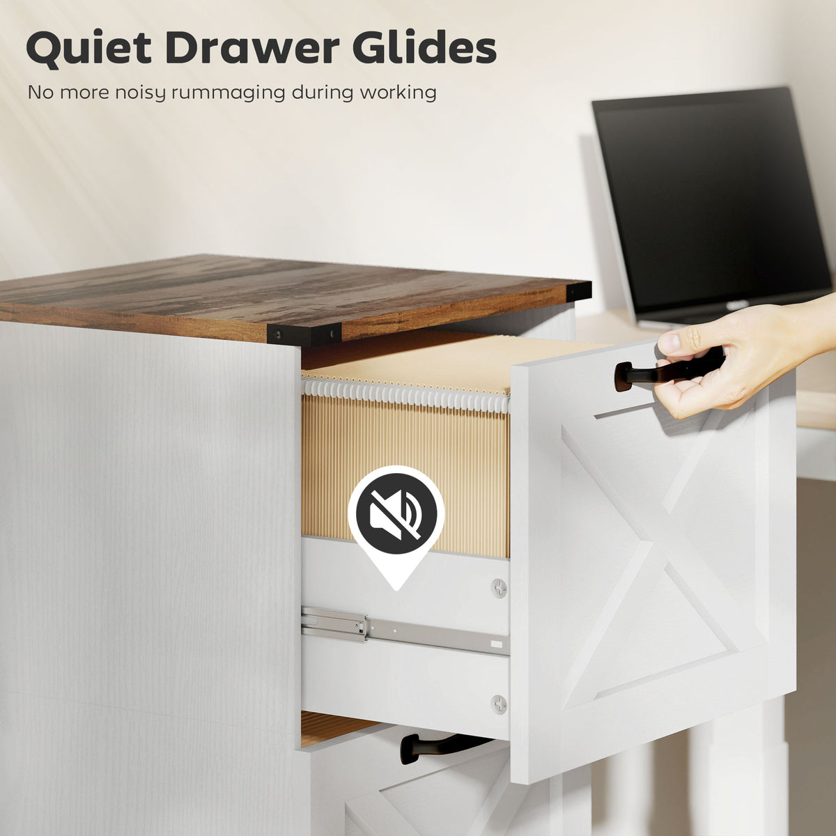 2 Drawer File Cabinet with Silent Slides, Vertical Farmhouse Filing Cabinet Fits Letter/A4 Size Home – view 41