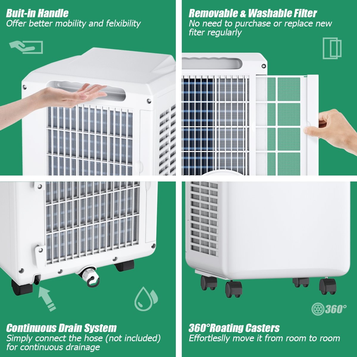 9000 BTU Portable Air Conditioner with Built-in Dehumidifier and Remote Control view 9