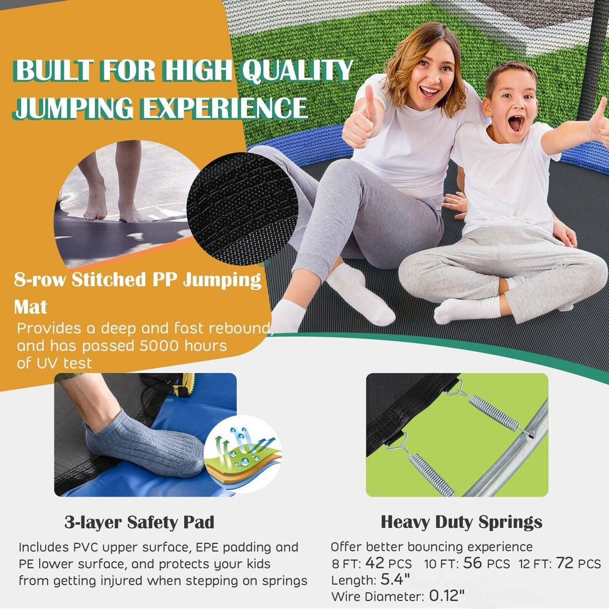 8/10 Feet Recreational Trampoline with Basketball Hoop-12 ft view 6