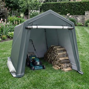 8.3 x 14 Feet Outdoor Storage Shed with Roll-Up Zipper Door-Green view 2