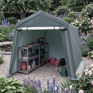 8.3 x 14 Feet Outdoor Storage Shed with Roll-Up Zipper Door-Green view 3