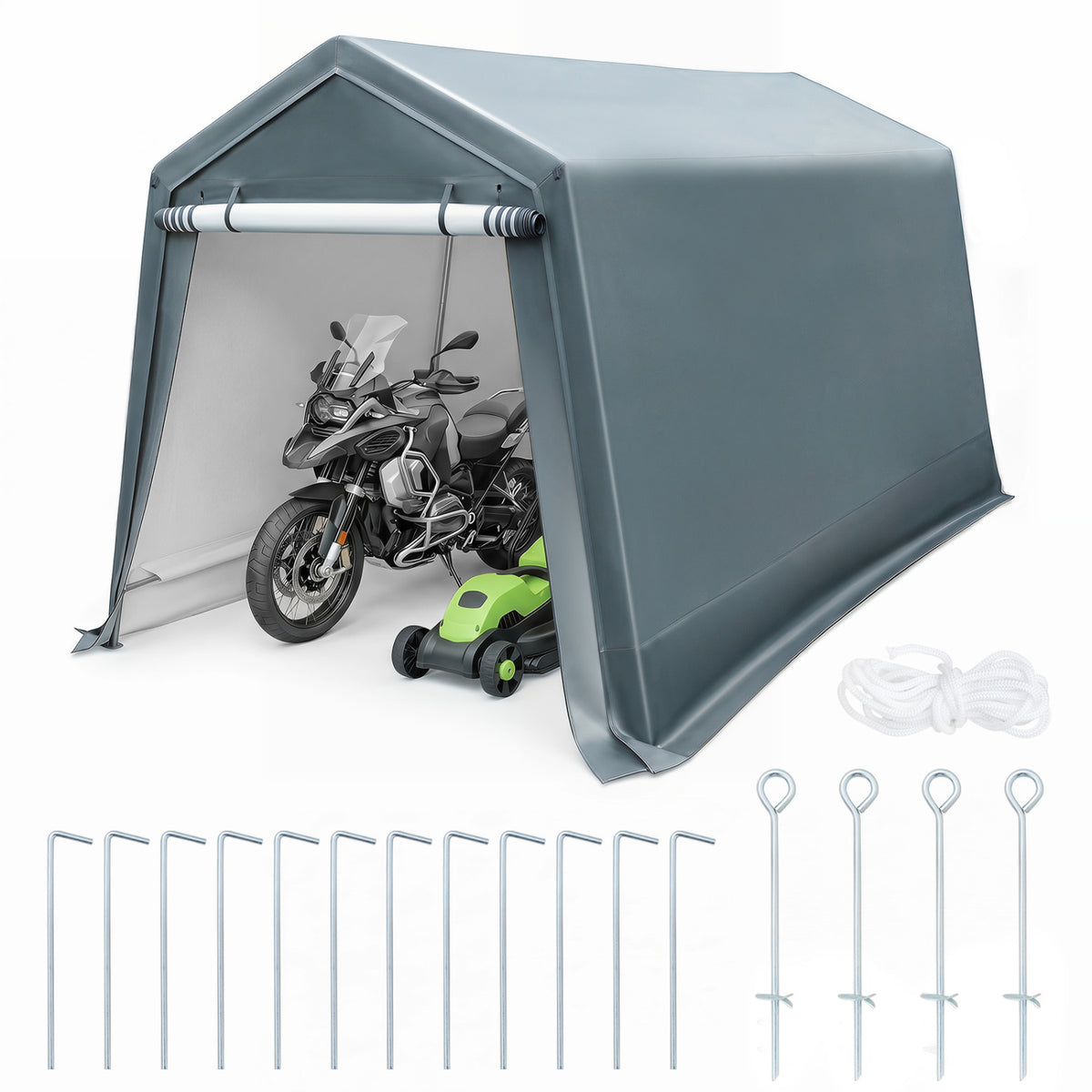 8.3 x 14 Feet Outdoor Storage Shed with Roll-Up Zipper Door-Green view 4