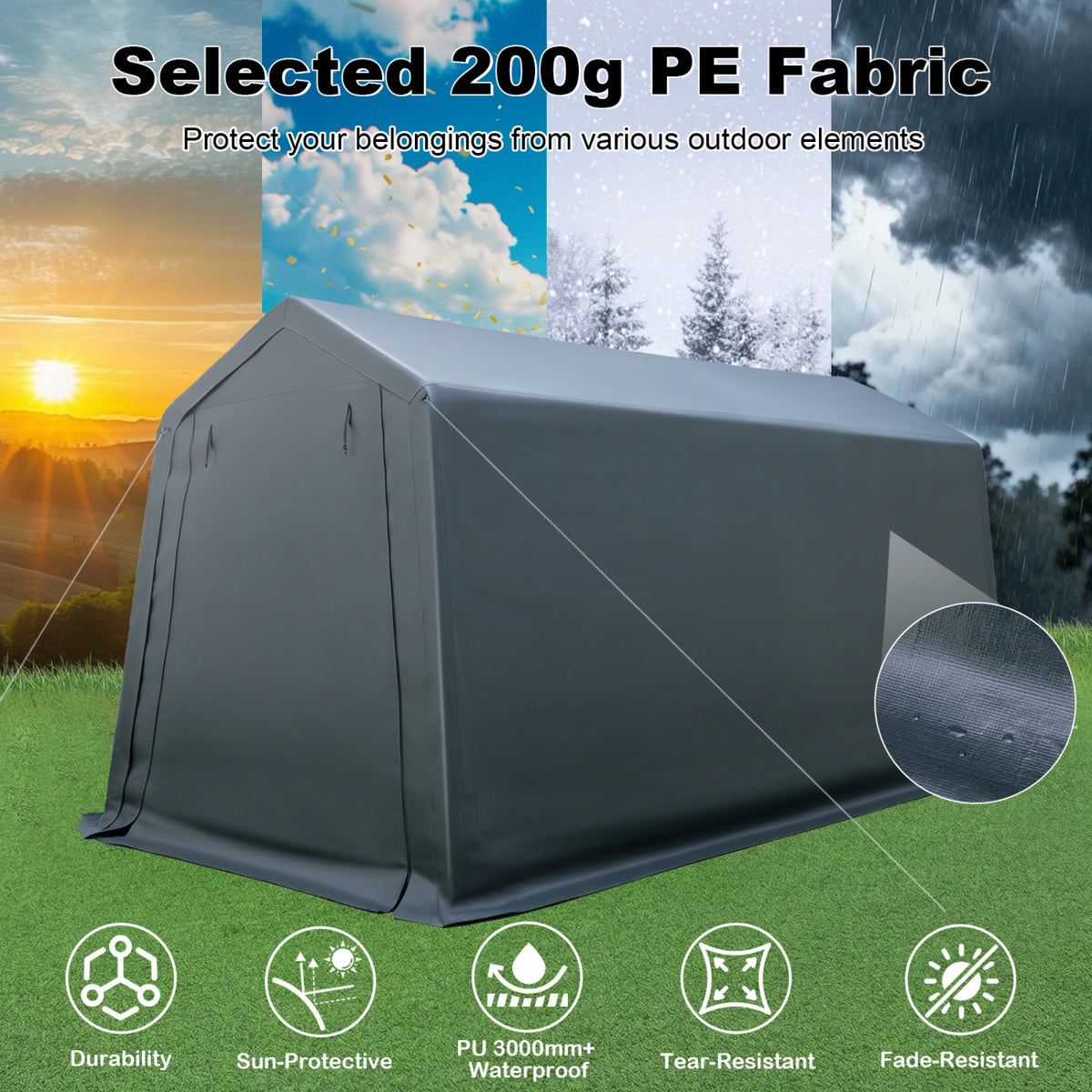 8.3 x 14 Feet Outdoor Storage Shed with Roll-Up Zipper Door-Green view 6