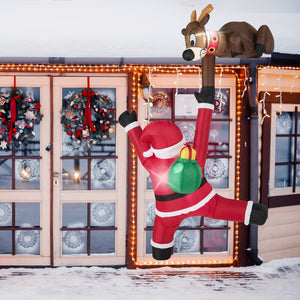 8.5 Feet Christmas Inflatable Reindeer and Climbing Santa Claus with Built-in LED Lights view 2
