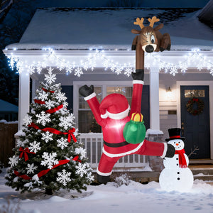 8.5 Feet Christmas Inflatable Reindeer and Climbing Santa Claus with Built-in LED Lights view 3