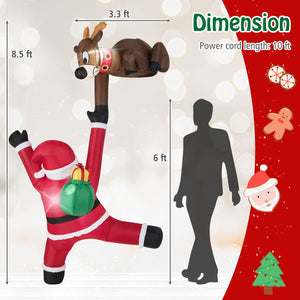8.5 Feet Christmas Inflatable Reindeer and Climbing Santa Claus with Built-in LED Lights view 4