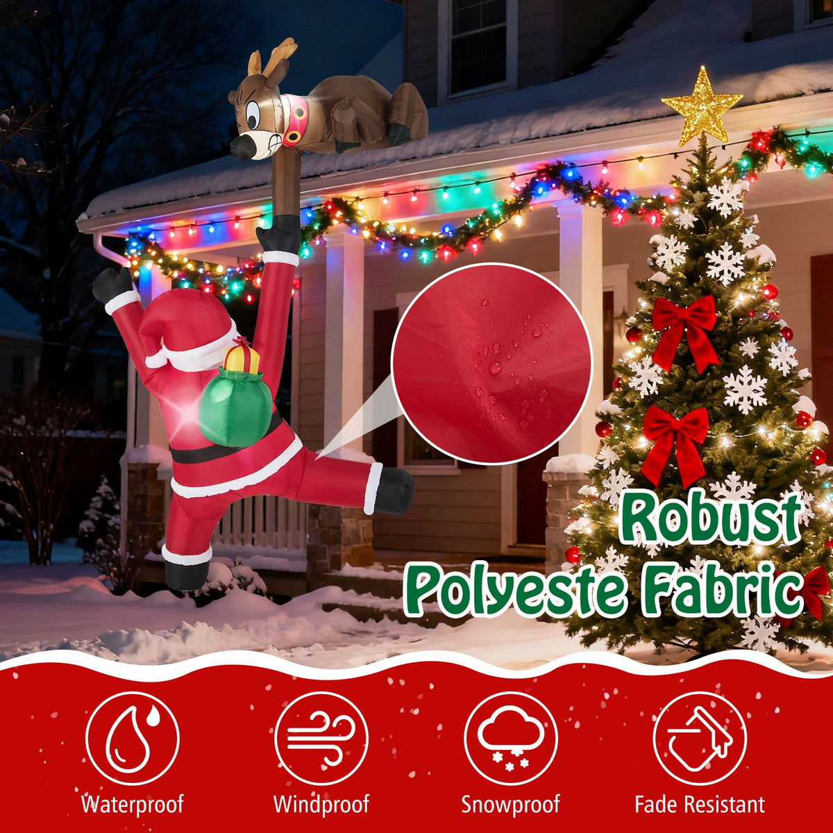 8.5 Feet Christmas Inflatable Reindeer and Climbing Santa Claus with Built-in LED Lights view 9