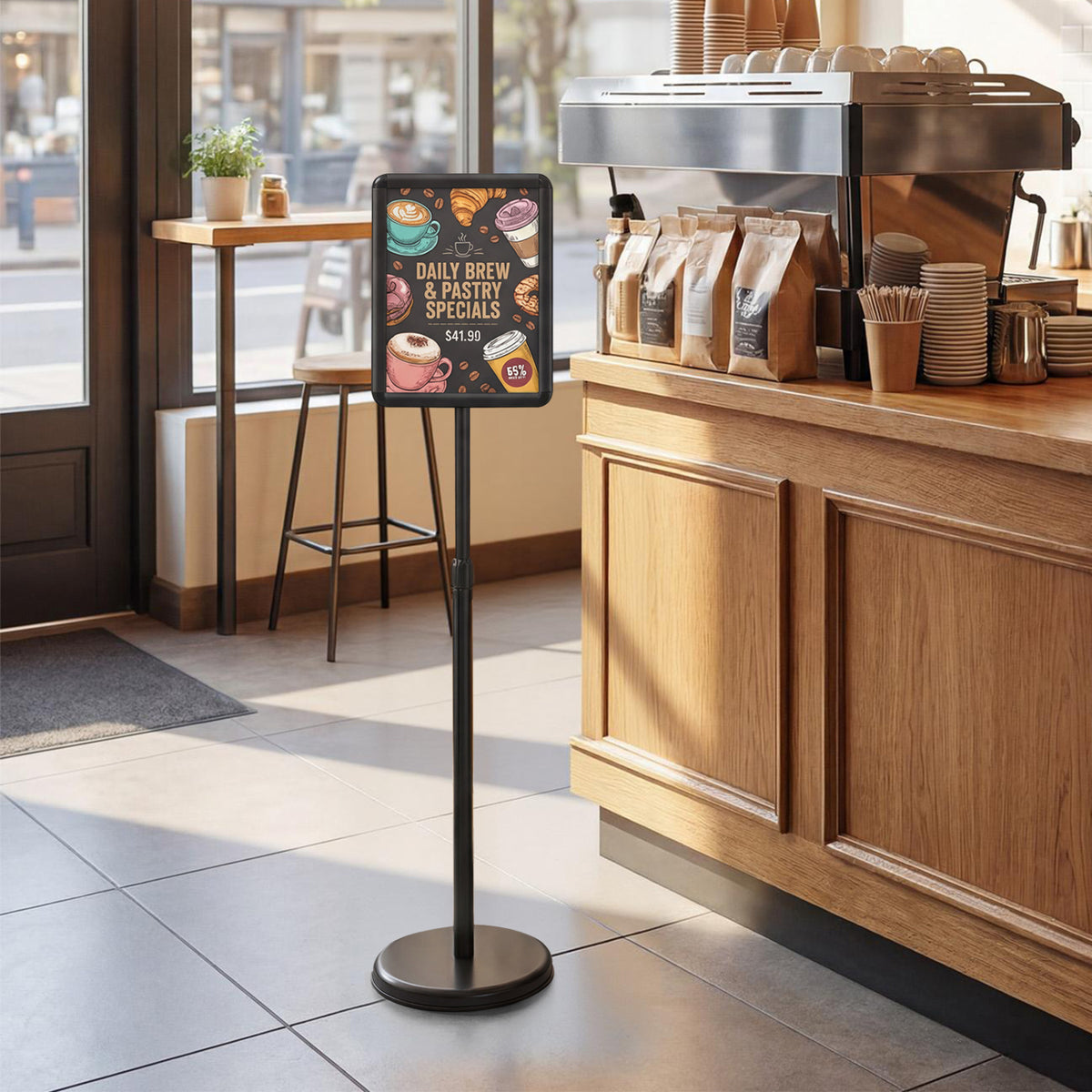 8.5 x 11Inch Sign Holder Stand with Snap-Open Frame and 360° Rotation-Black view 2