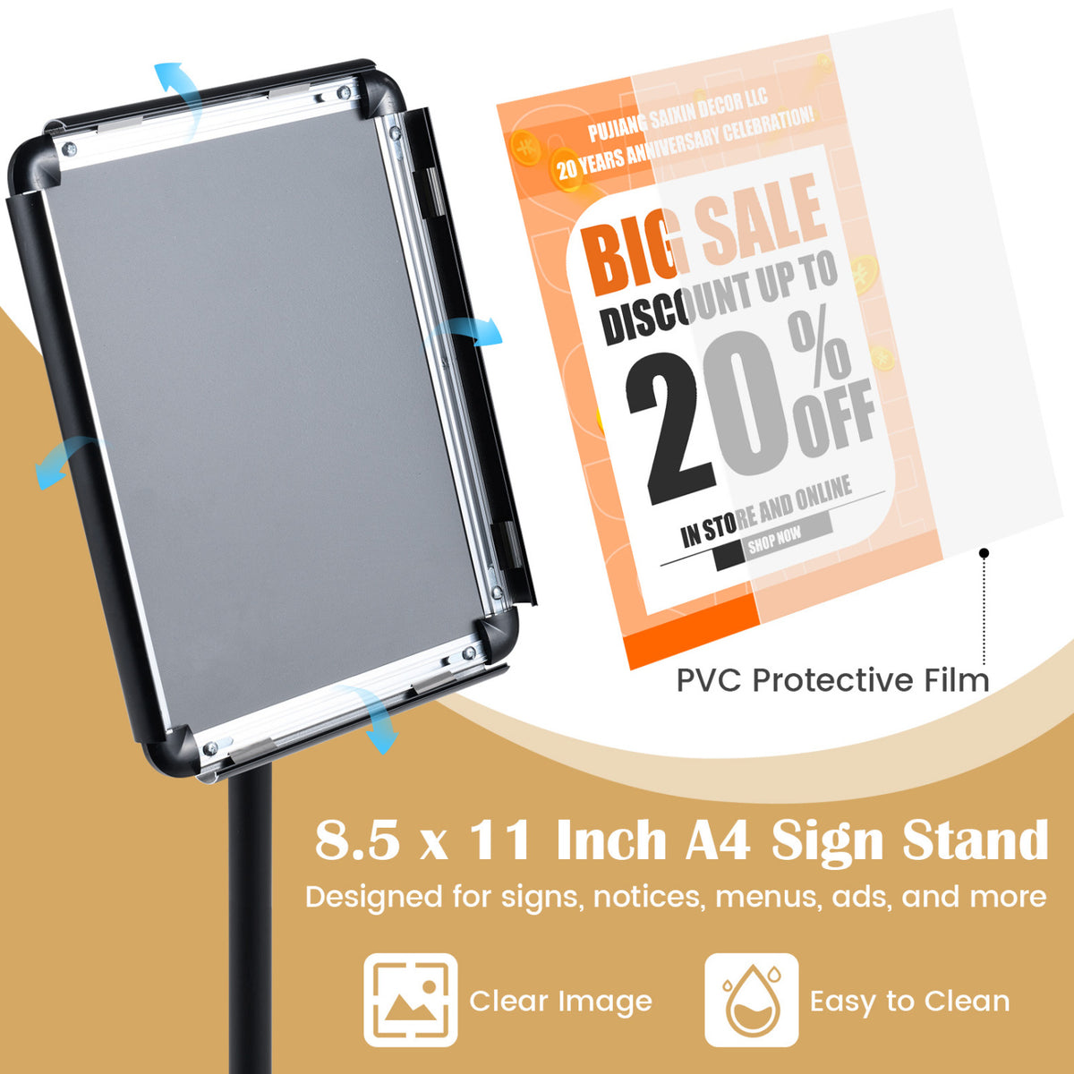 8.5 x 11Inch Sign Holder Stand with Snap-Open Frame and 360° Rotation-Black view 8