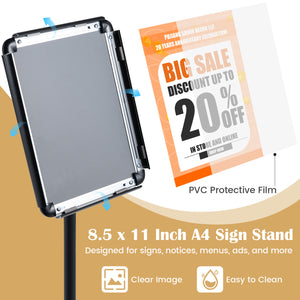 8.5 x 11Inch Sign Holder Stand with Snap-Open Frame and 360° Rotation-Black view 8