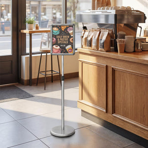 8.5 x 11Inch Sign Holder Stand with Snap-Open Frame and 360° Rotation-Silver view 2