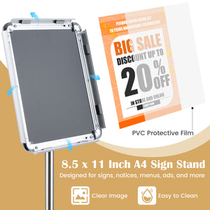 8.5 x 11Inch Sign Holder Stand with Snap-Open Frame and 360° Rotation-Silver view 8