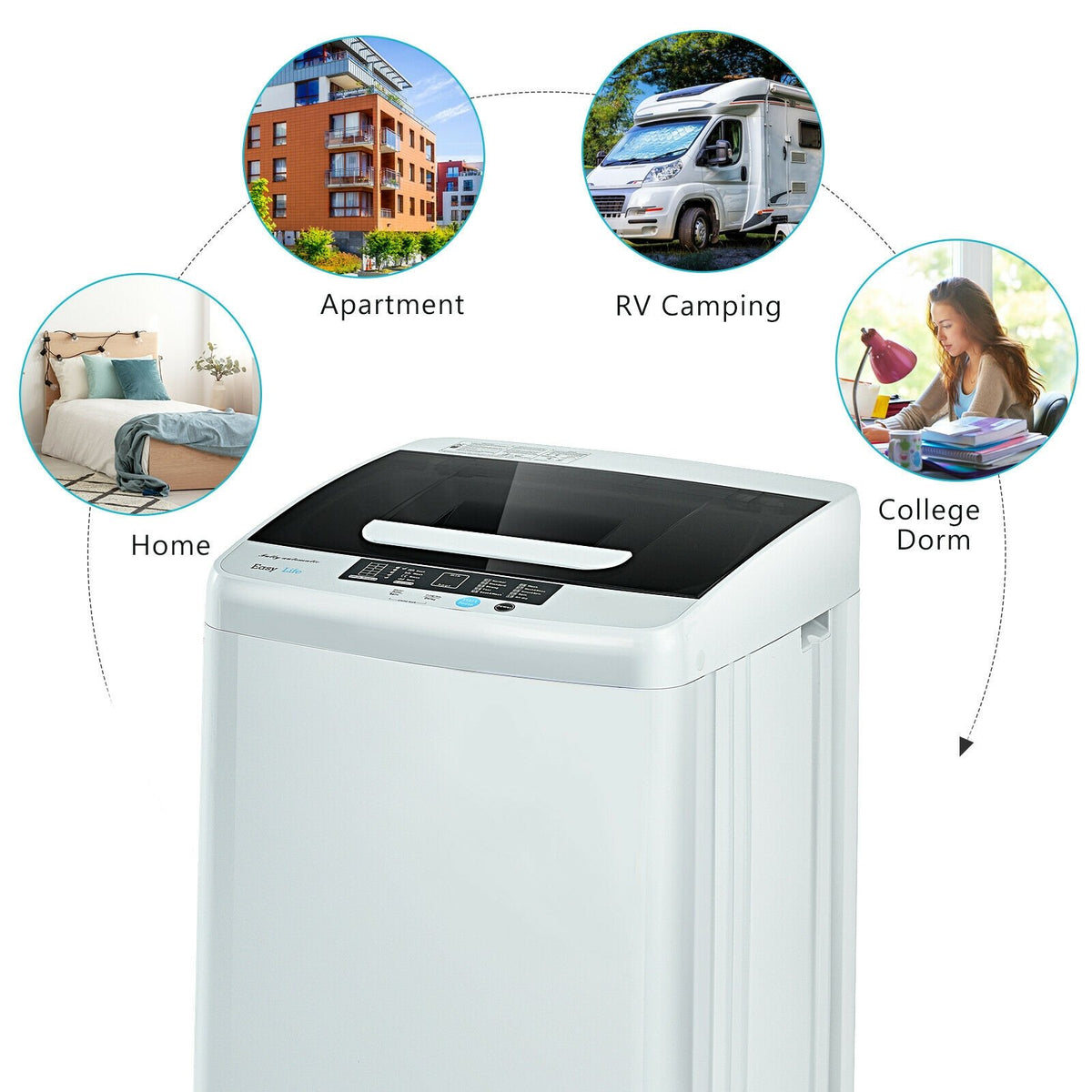 8.8 lbs Portable Full-Automatic Laundry Washing Machine with Drain Pump view 9