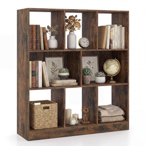 8-Cube Bookcase 3-Tier with 2-Sized Compartments and Anti-Tip Kits for Living Room-Rustic Brown view 4