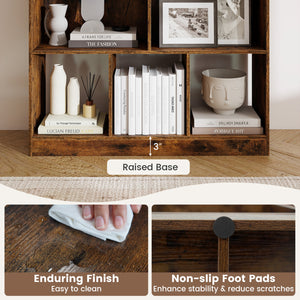 8-Cube Bookcase 3-Tier with 2-Sized Compartments and Anti-Tip Kits for Living Room-Rustic Brown view 7