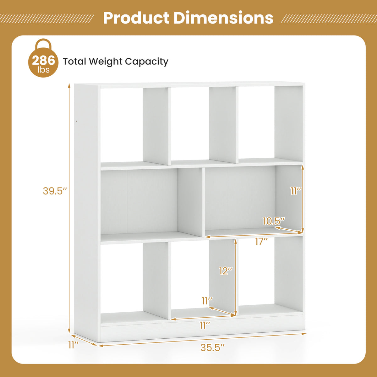 8-Cube Bookcase 3-Tier with 2-Sized Compartments and Anti-Tip Kits for Living Room-White view 5