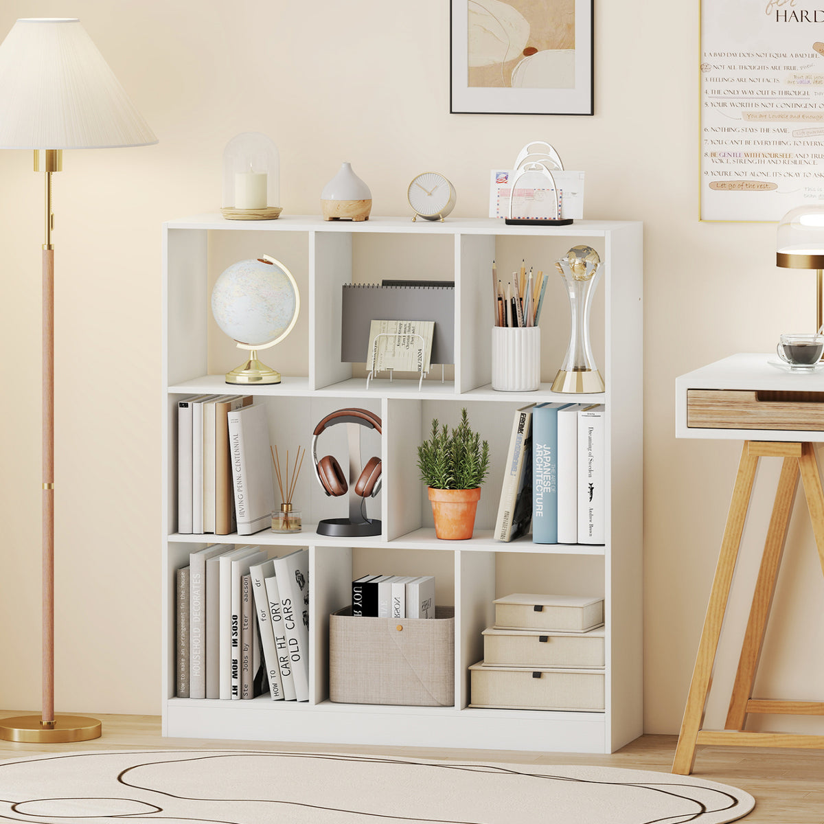 8-Cube Bookcase 3-Tier with 2-Sized Compartments and Anti-Tip Kits for Living Room-White view 6