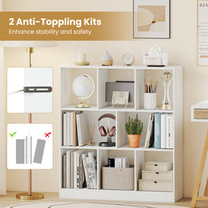8-Cube Bookcase 3-Tier with 2-Sized Compartments and Anti-Tip Kits for Living Room-White view 8