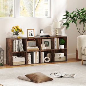 8-Cube Bookcase Bookshelf with 2 Anti-Tipping Kits Storage Organizer-Rustic Brown view 2