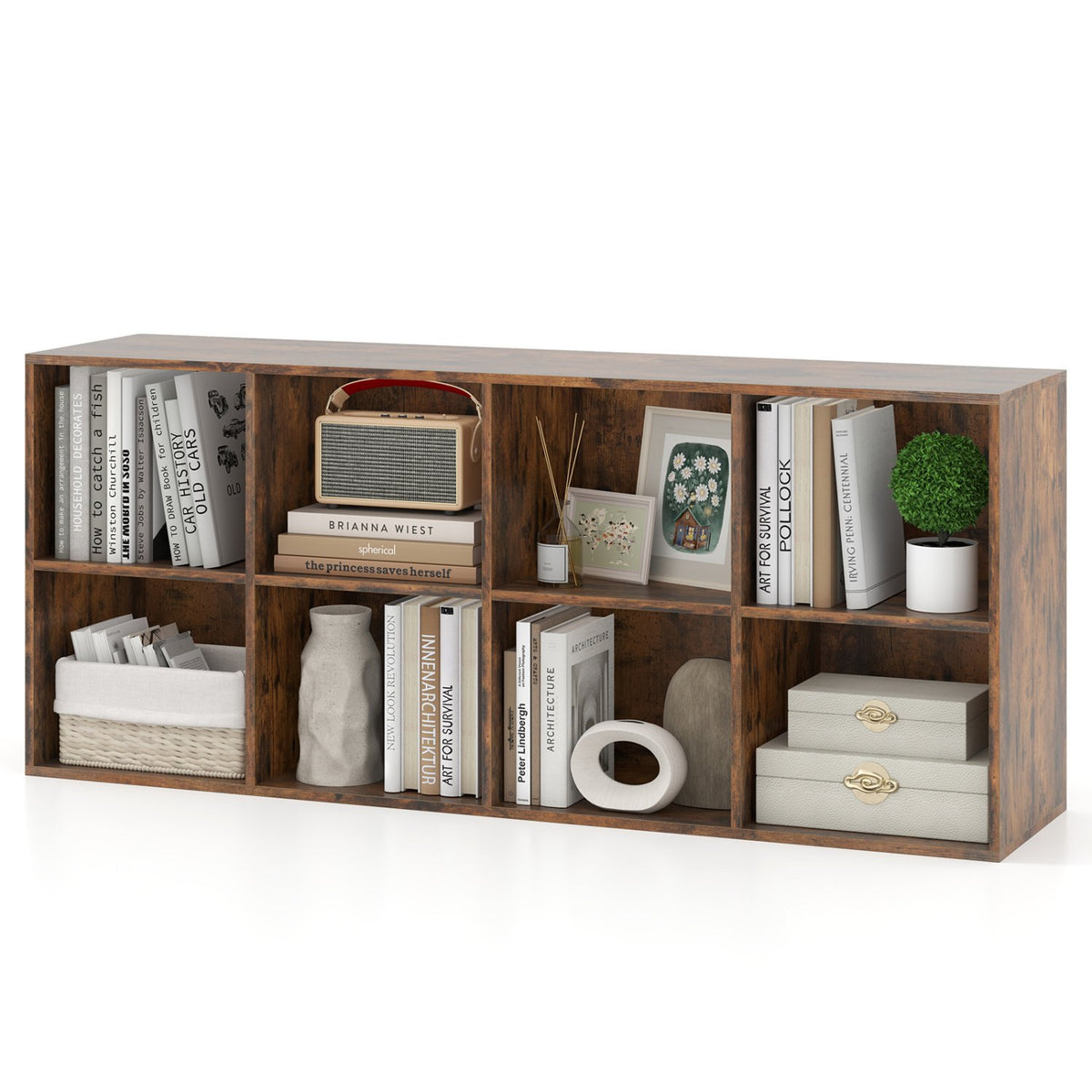 8-Cube Bookcase Bookshelf with 2 Anti-Tipping Kits Storage Organizer-Rustic Brown view 4