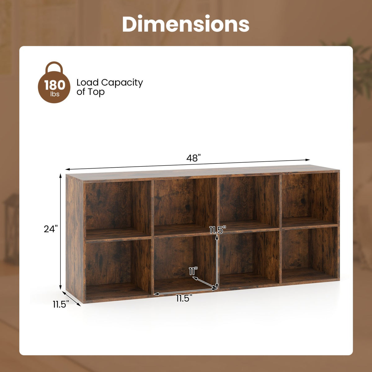 8-Cube Bookcase Bookshelf with 2 Anti-Tipping Kits Storage Organizer-Rustic Brown view 5