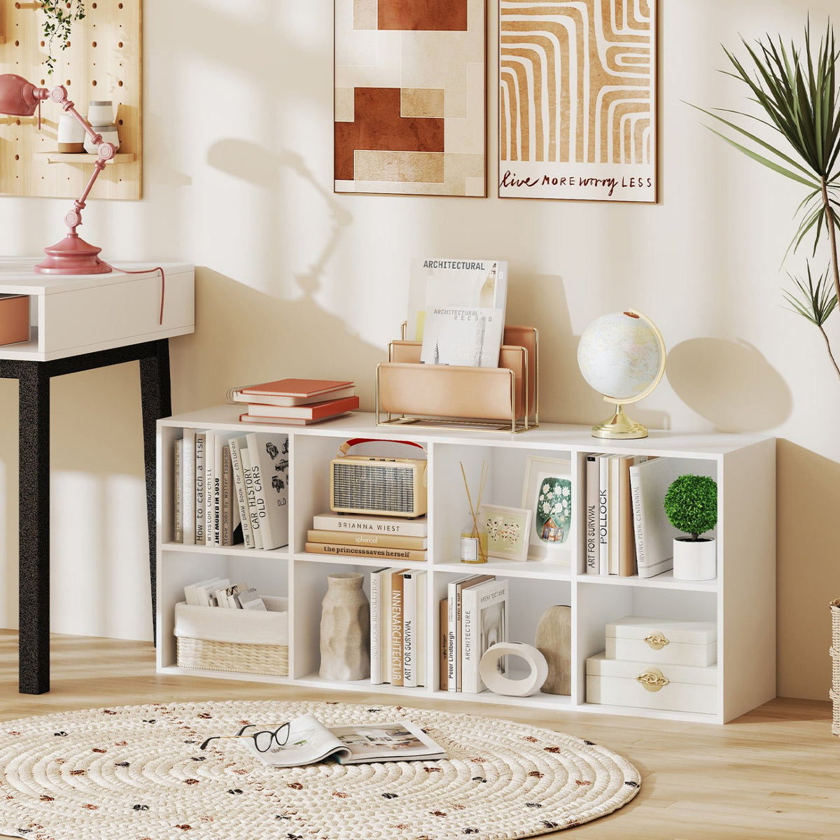 8-Cube Bookcase Bookshelf with 2 Anti-Tipping Kits Storage Organizer-White view 2