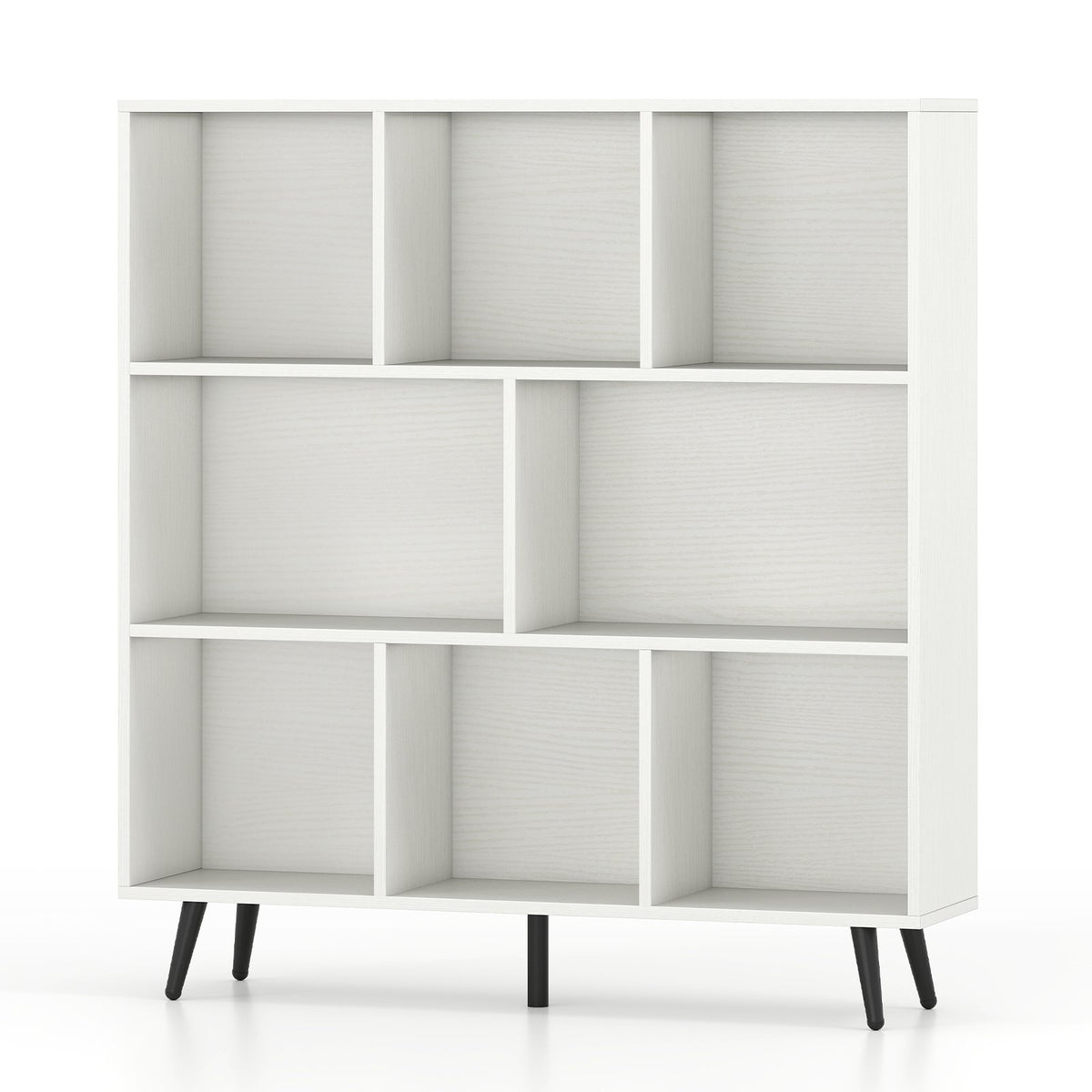 8-Cube Bookcase with 5 Tapered Metal Legs-White