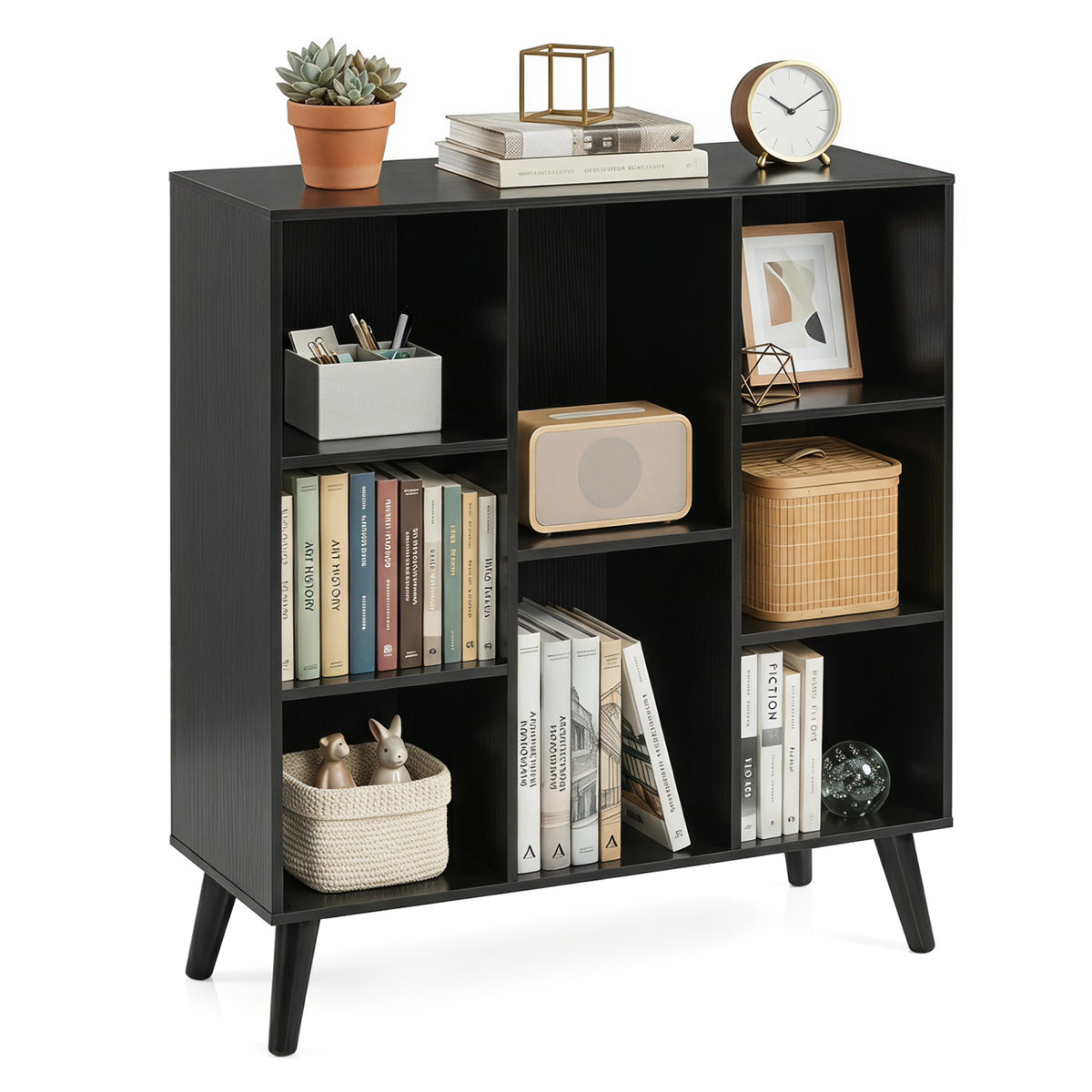 8-Cube Bookcase with Raised Support Legs for Living Room-Black view 4