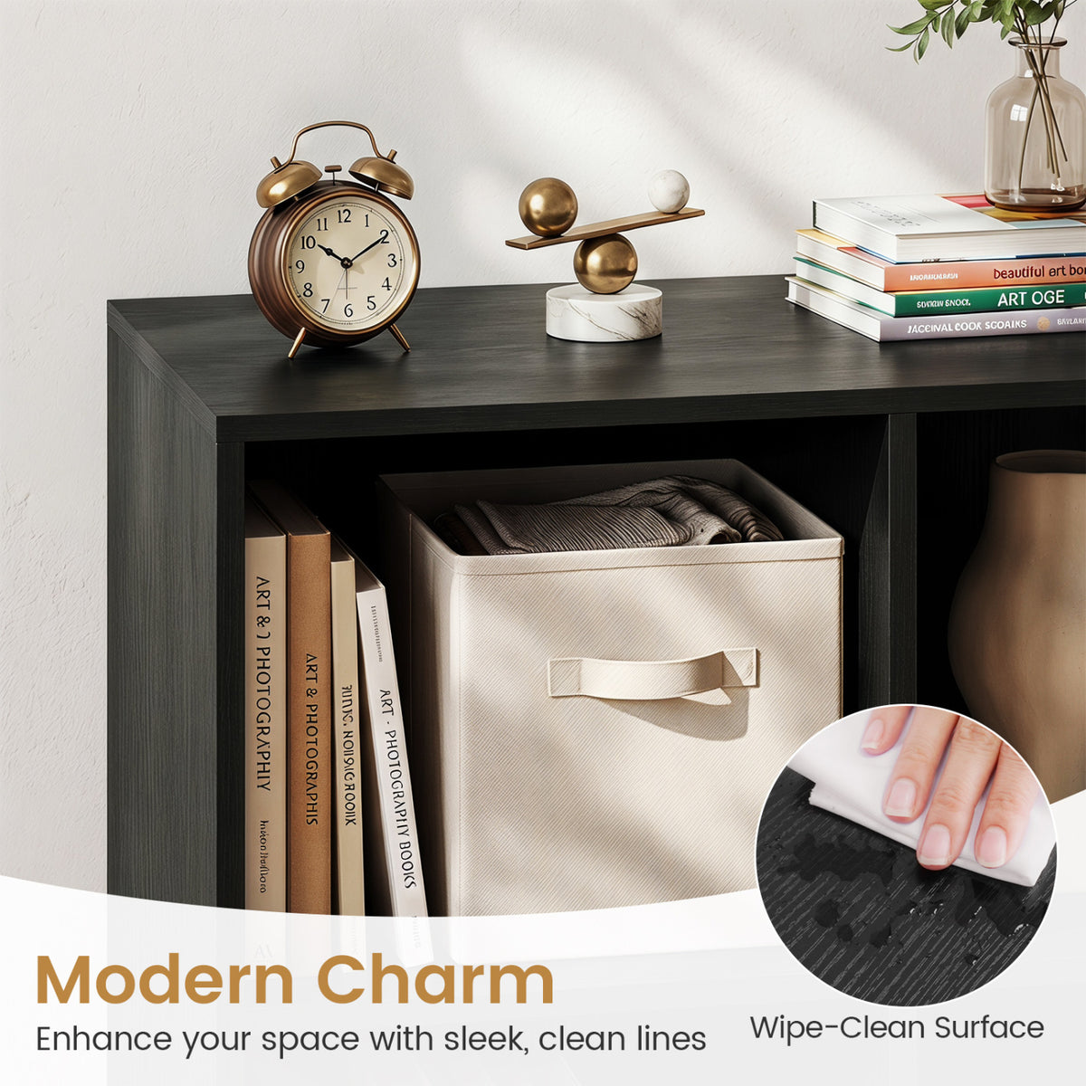 8-Cube Bookcase with Raised Support Legs for Living Room-Black view 8