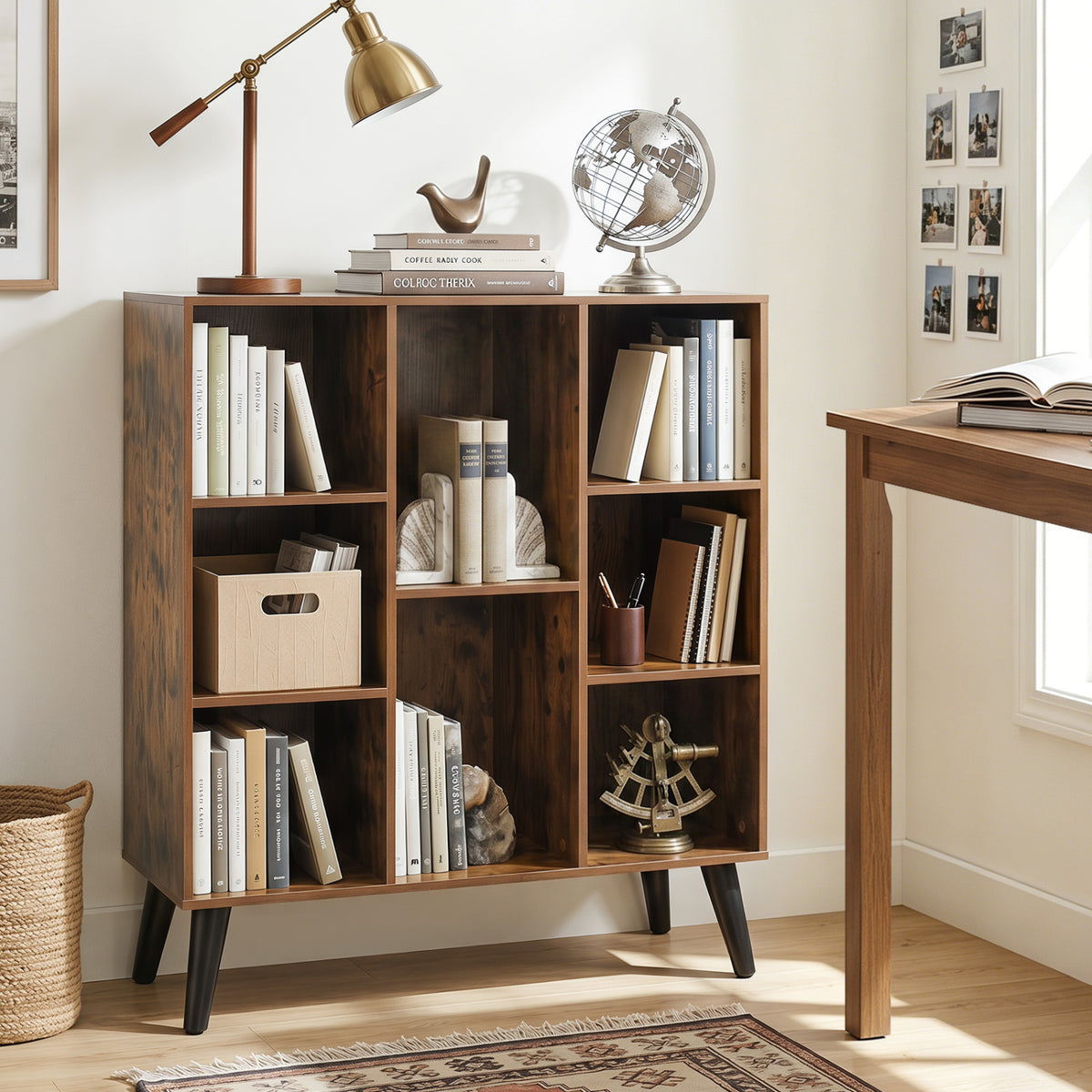 8-Cube Bookcase with Raised Support Legs for Living Room-Rustic Brown view 3