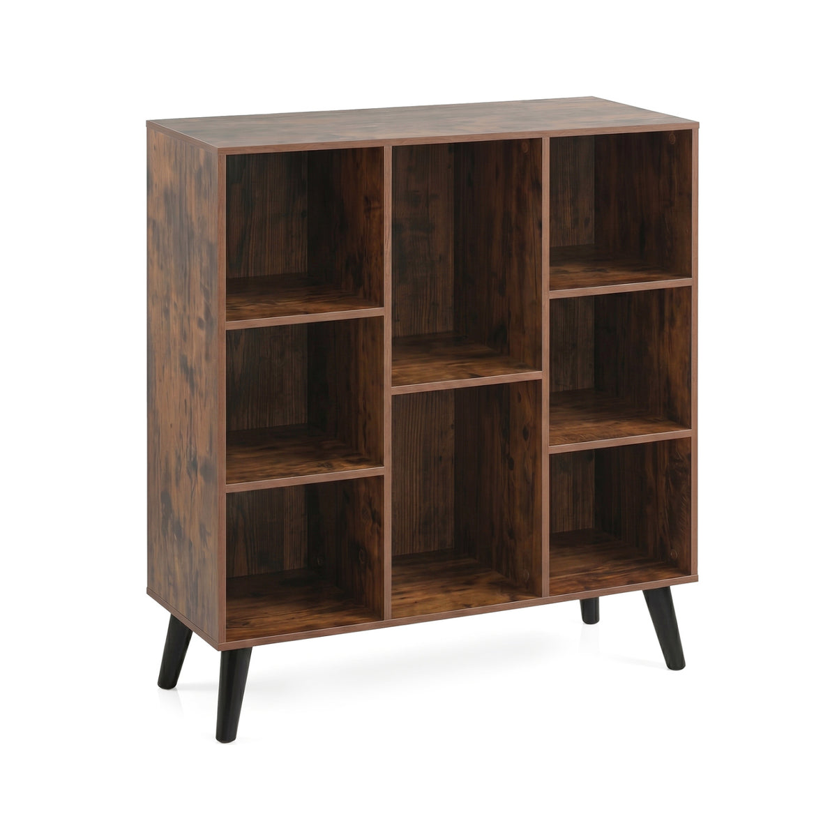 8-Cube Bookcase with Raised Support Legs for Living Room-Rustic Brown view 4