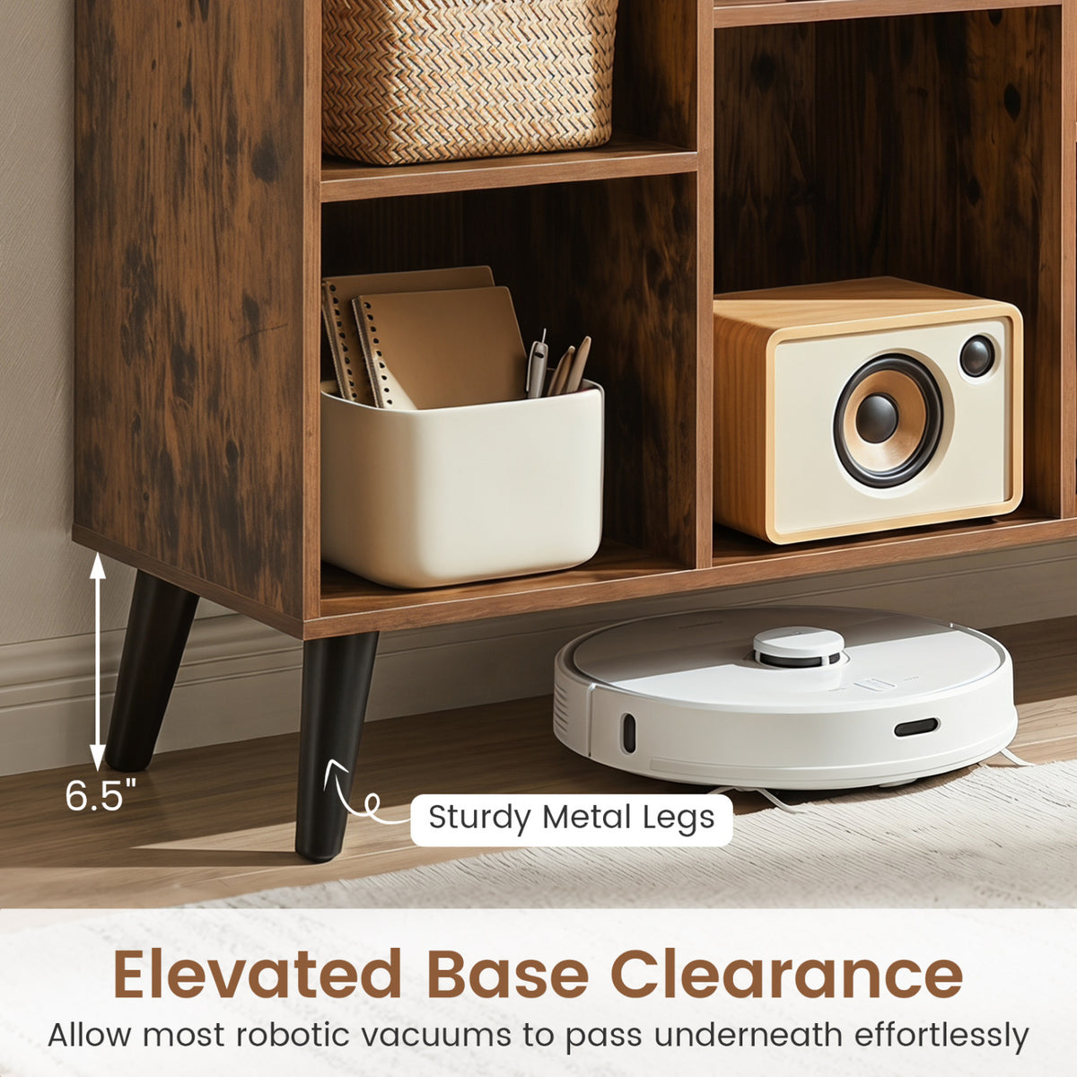 8-Cube Bookcase with Raised Support Legs for Living Room-Rustic Brown view 8