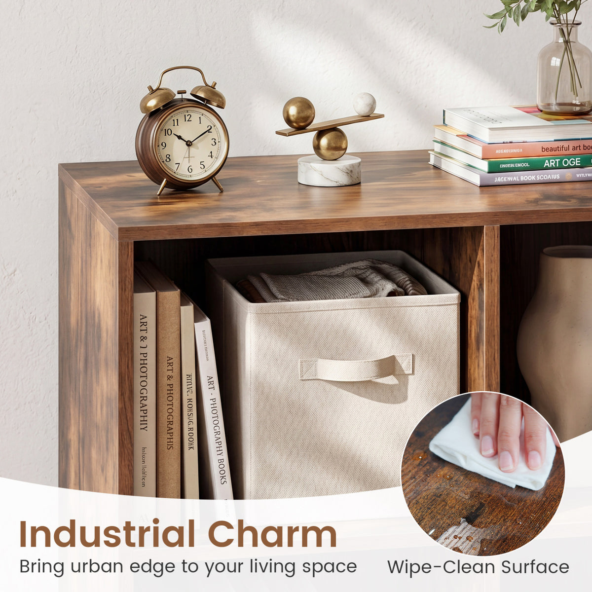 8-Cube Bookcase with Raised Support Legs for Living Room-Rustic Brown view 9