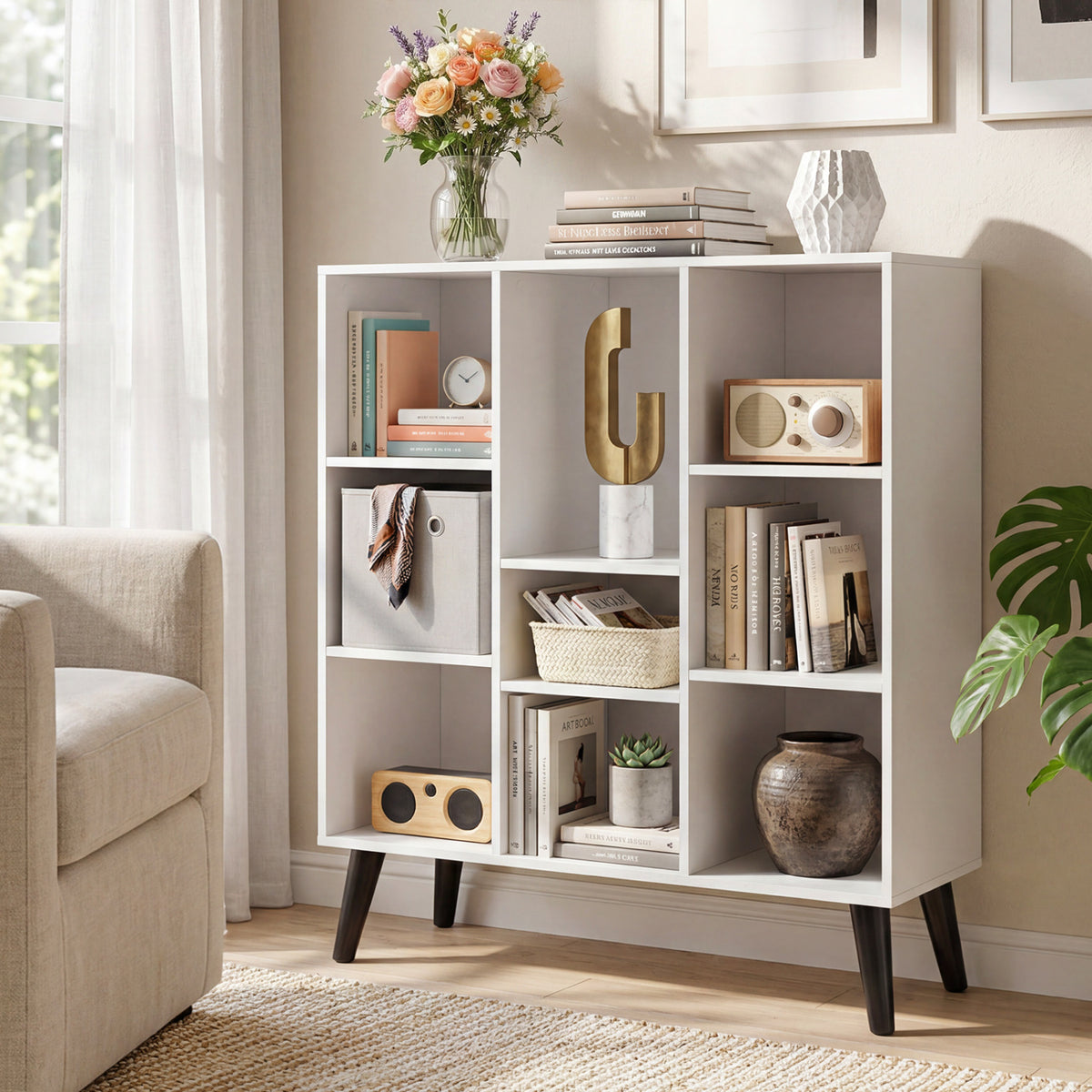 8-Cube Bookcase with Raised Support Legs for Living Room-White view 3