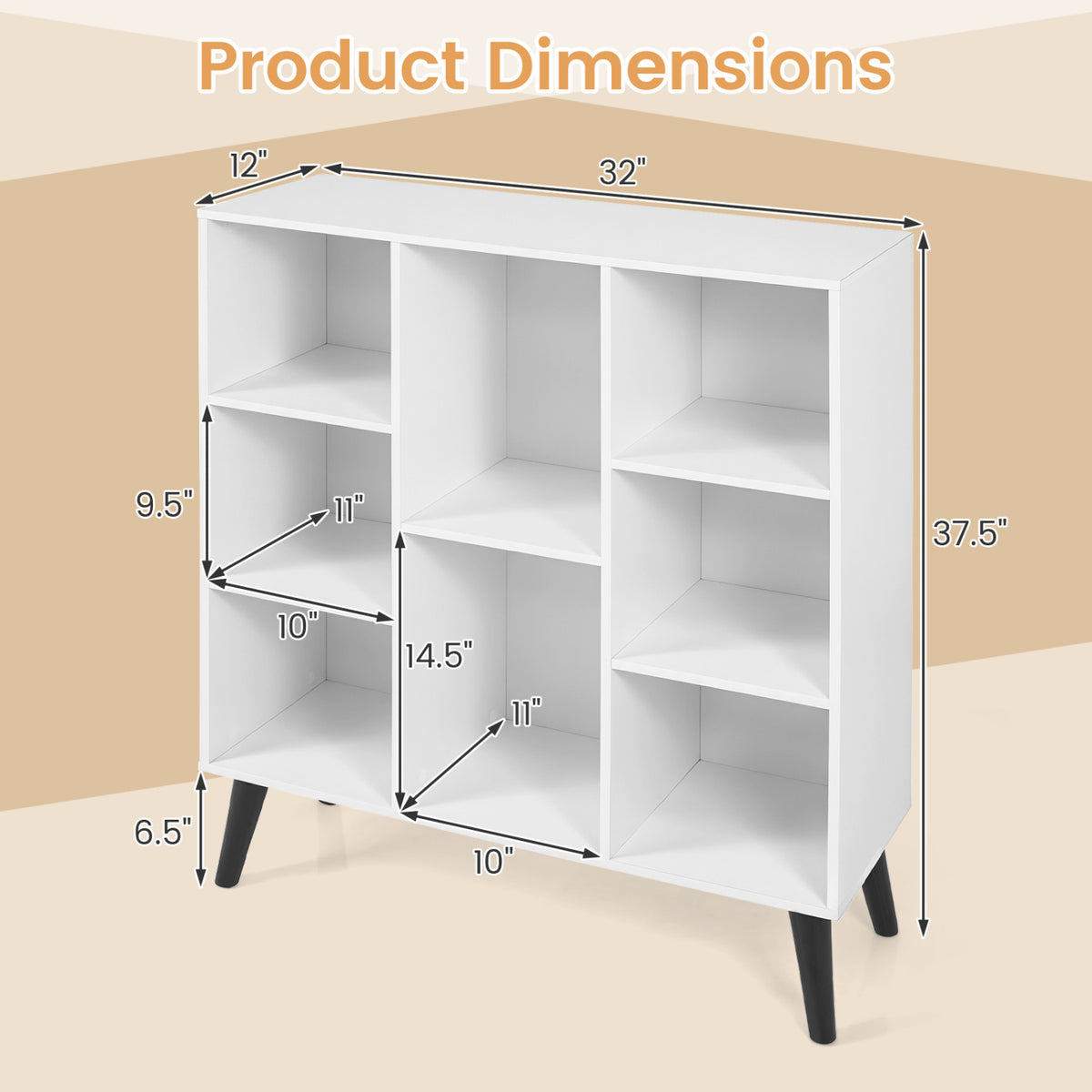 8-Cube Bookcase with Raised Support Legs for Living Room-White view 5
