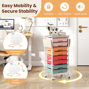 8-Drawer Rolling Cart with Wooden Tabletop and Folding Side Panels for Living Room-Macaron view 7