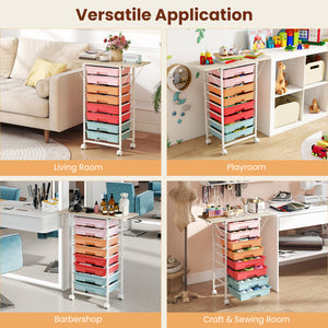 8-Drawer Rolling Cart with Wooden Tabletop and Folding Side Panels for Living Room-Macaron view 9