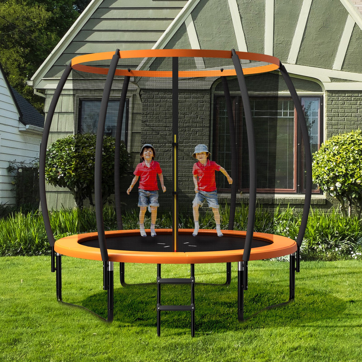 8 Feet ASTM Approved Recreational Trampoline with Ladder-Orange view 2