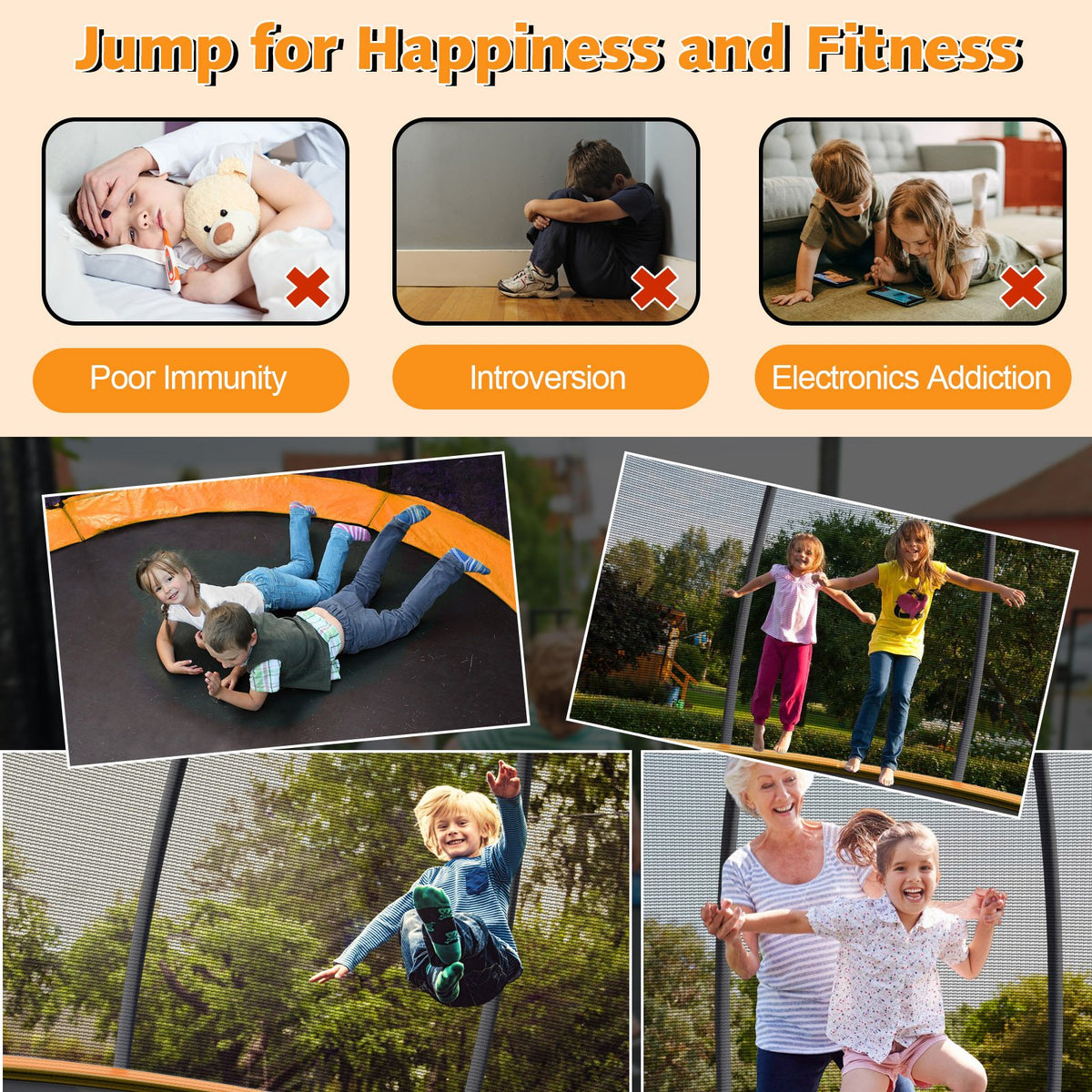 8 Feet ASTM Approved Recreational Trampoline with Ladder-Orange view 5
