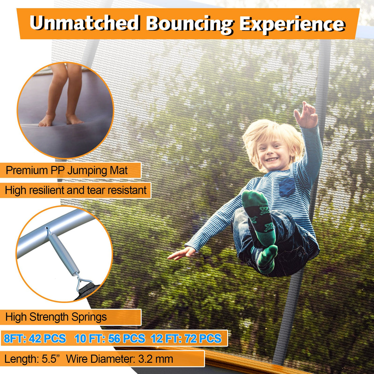 8 Feet ASTM Approved Recreational Trampoline with Ladder-Orange view 6