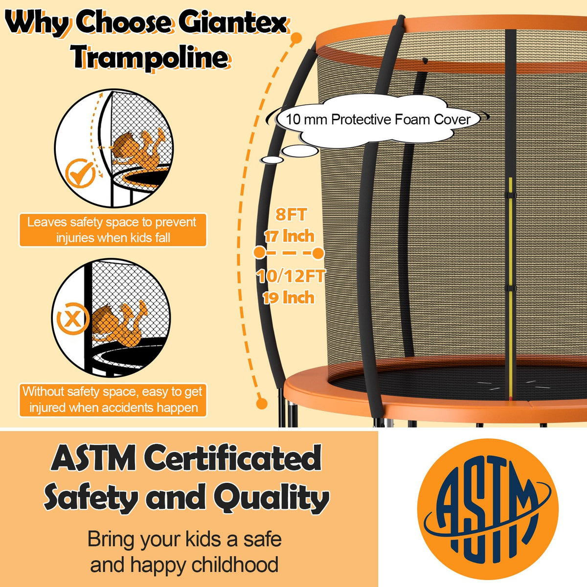 8 Feet ASTM Approved Recreational Trampoline with Ladder-Orange view 8