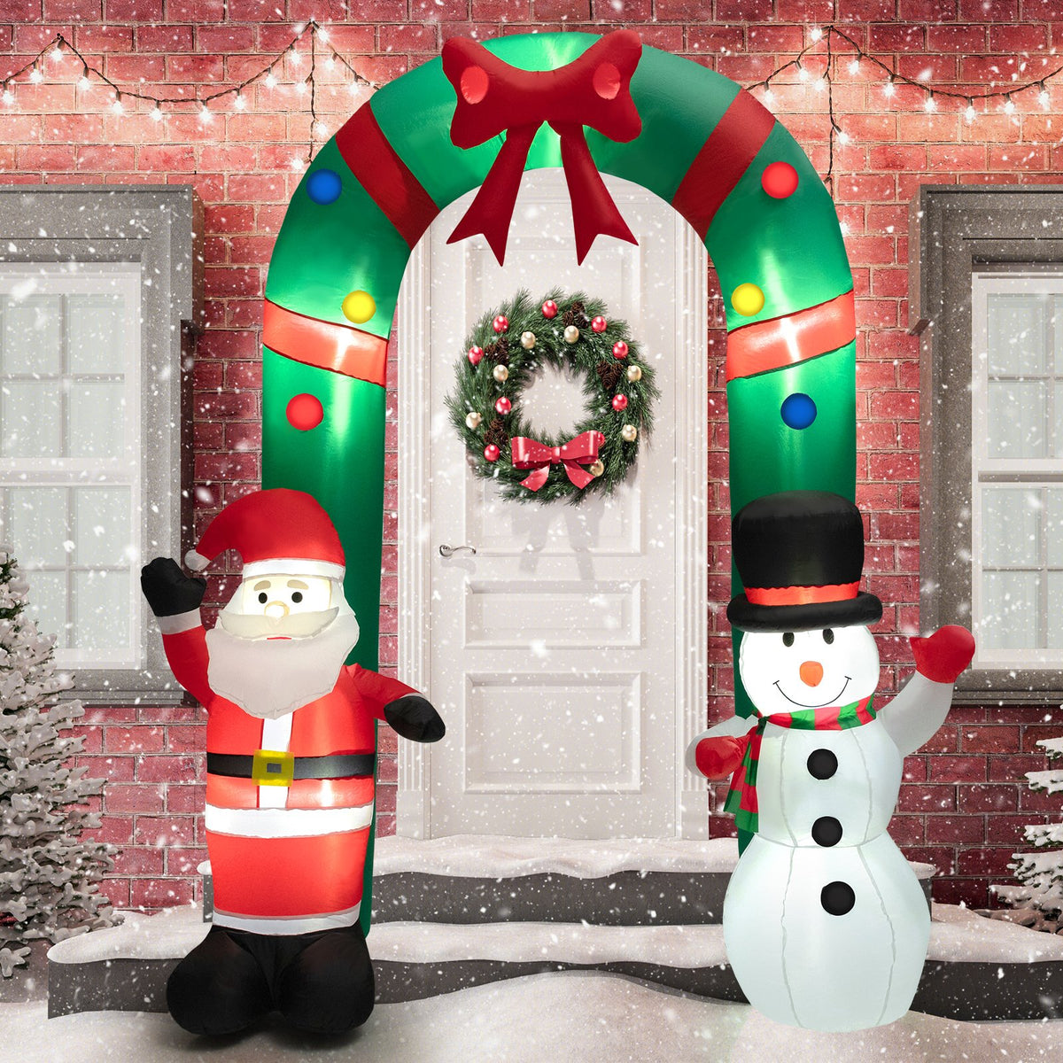 8 Feet Christmas Inflatable Archway with Santa Claus and Snowman view 2