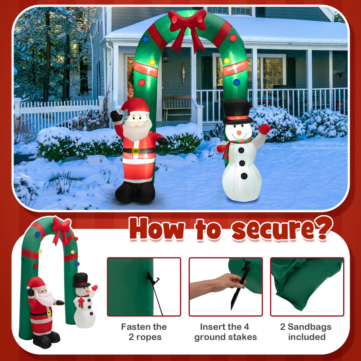 8 Feet Christmas Inflatable Archway with Santa Claus and Snowman view 5