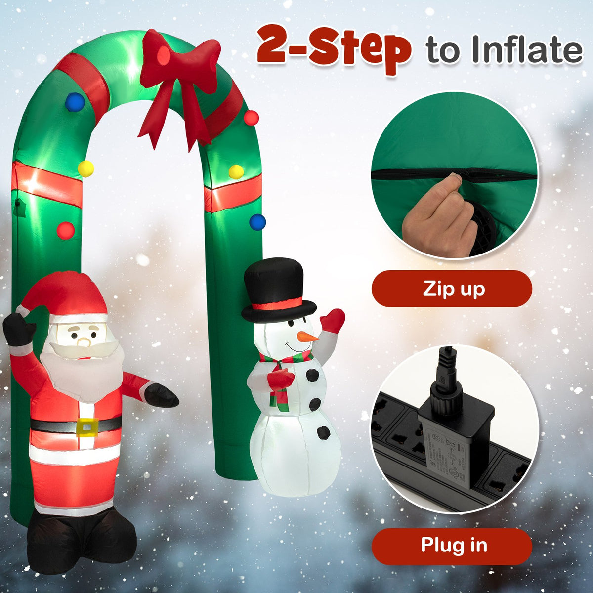 8 Feet Christmas Inflatable Archway with Santa Claus and Snowman view 6