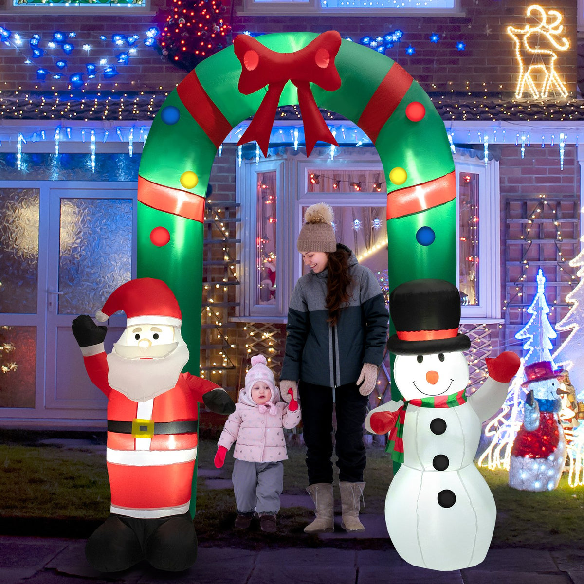 8 Feet Christmas Inflatable Archway with Santa Claus and Snowman view 7