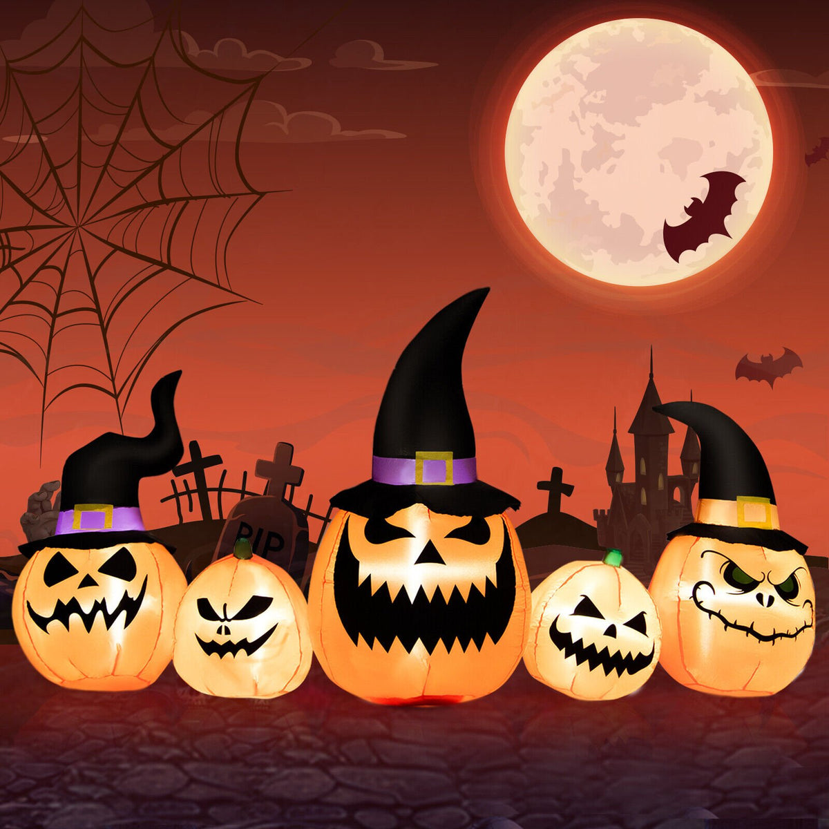 8 Feet Inflatable Pumpkin Family Waterproof Halloween Yard Decoration with LED Lights view 2