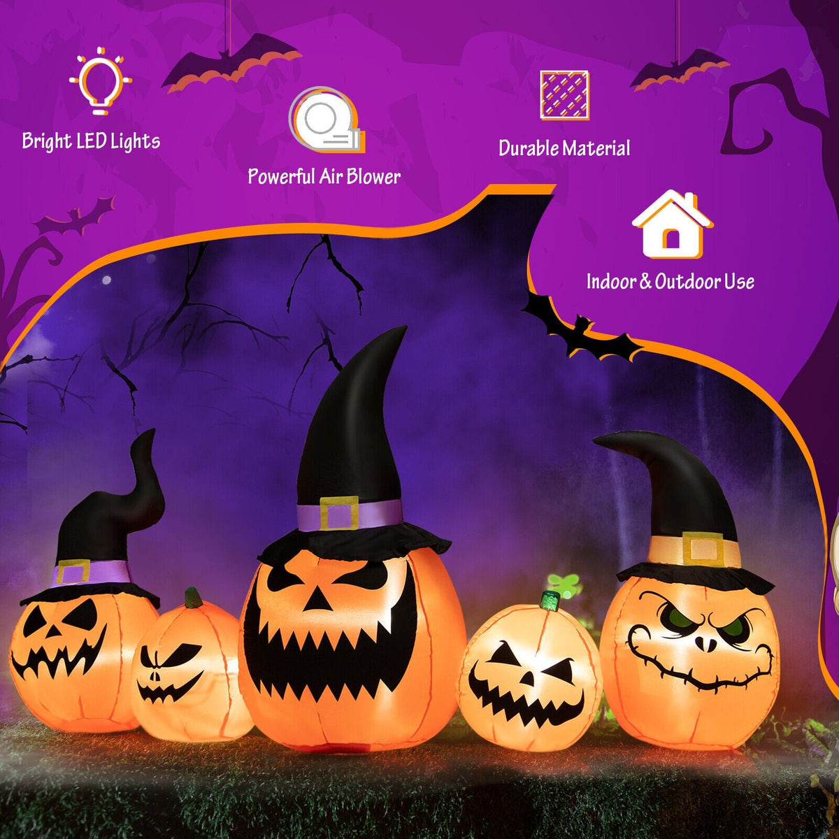 8 Feet Inflatable Pumpkin Family Waterproof Halloween Yard Decoration with LED Lights view 5