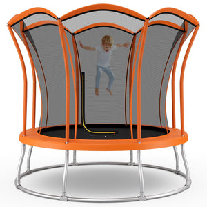8 Feet Outdoor Unique Flower Shape Trampoline with Enclosure Net-Orange view 3